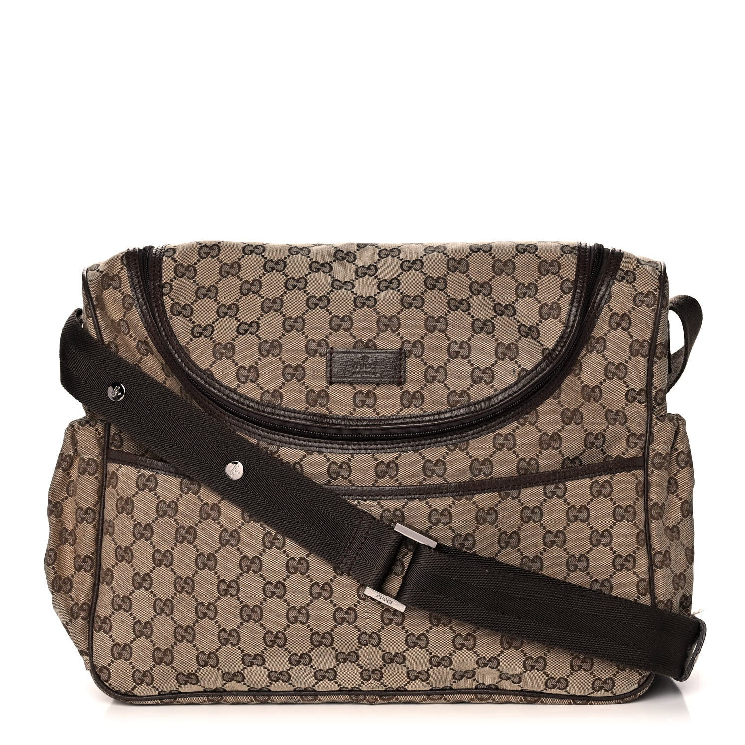 Gucci Monogram Natural Pigskin Large Diaper Bag Beige Ebony Cocoa Dark Chocolate 1 of 17
