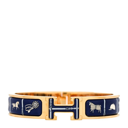 Hermes Enamel Printed Narrow Couvertures et Tenues de Jour PM Beige Blue 1 of 4