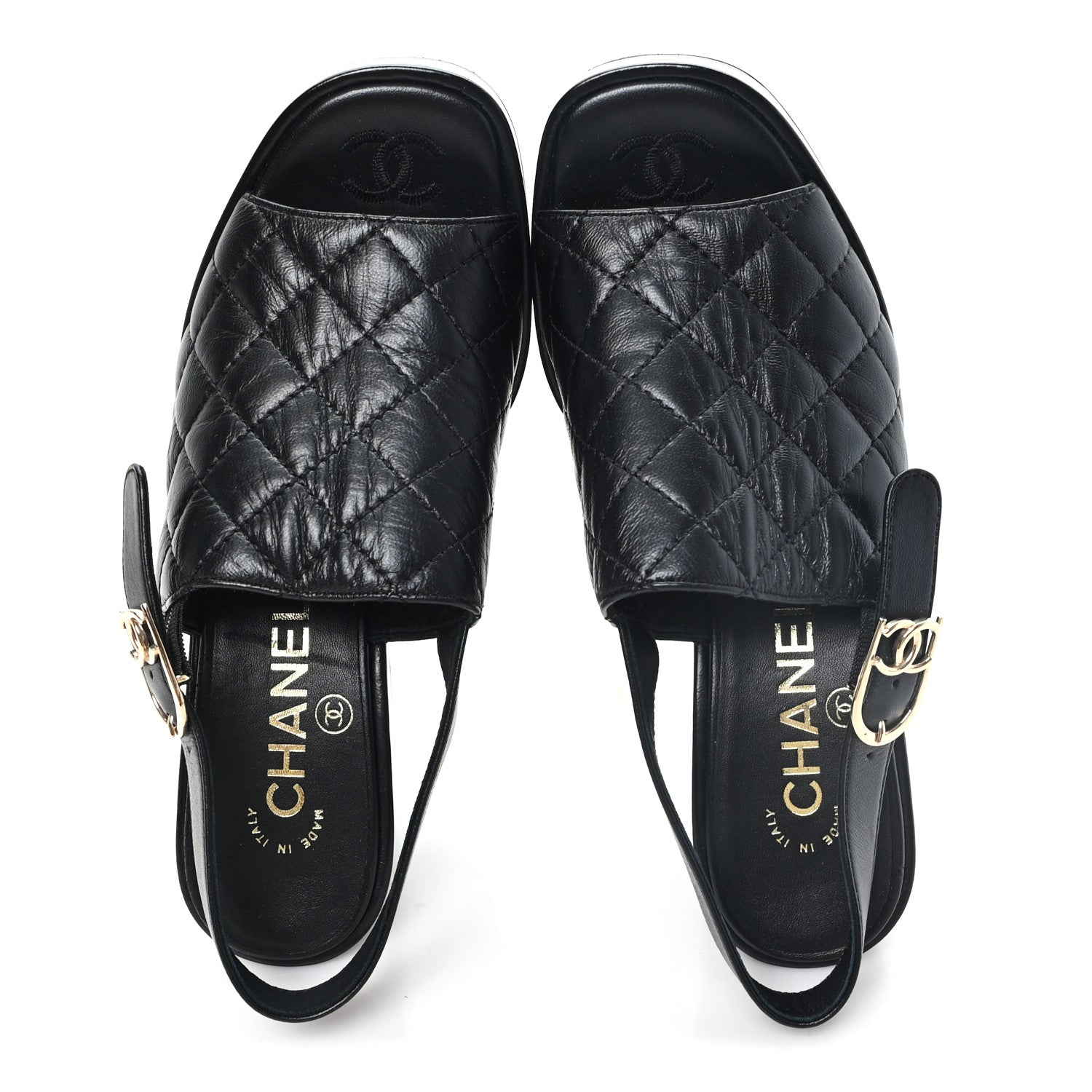 Chanel Lambskin Quilted Peep Toe Wedge Sandals 38 Black 2 of 9