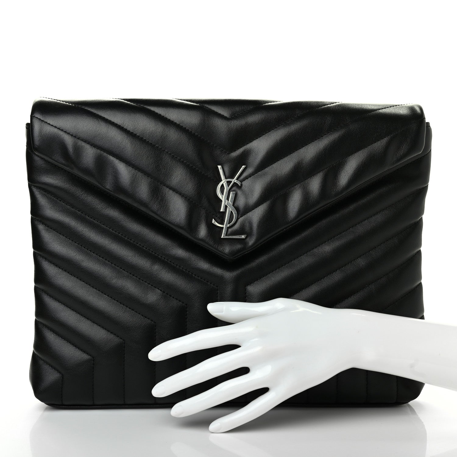 Saint Laurent Calfskin Y Quilted Monogram Loulou Document Holder Black 2 of 7