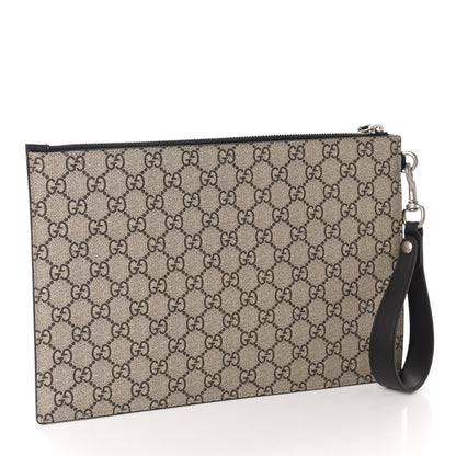 Gucci GG Supreme Monogram Kingsnake Zip Wristlet Pouch Beige Black 3 of 8