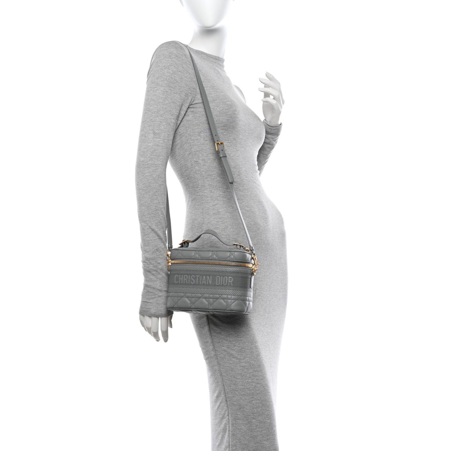 Lambskin Cannage Small Diortravel Vanity Case Grey