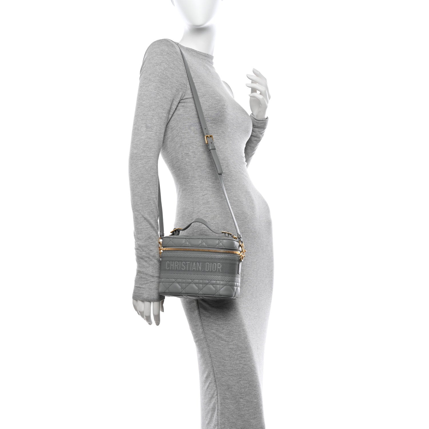 Christian Dior Lambskin Cannage Small Diortravel Vanity Case Grey 2 of 11