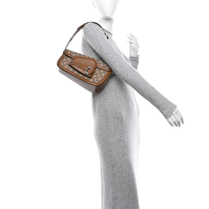 Gucci Monogram Small Horsebit 1955 Asymmetric Shoulder Bag Beige Brown Sugar 2 of 9