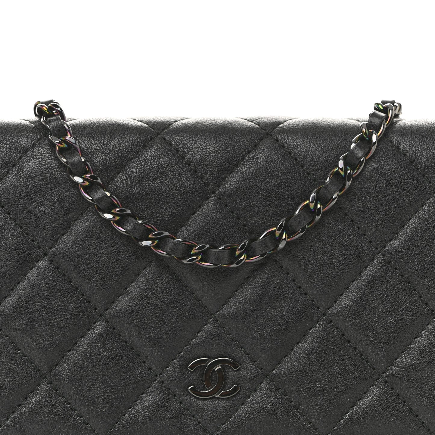 Crumpled Calfskin Quilted Wallet On Chain WOC So Black