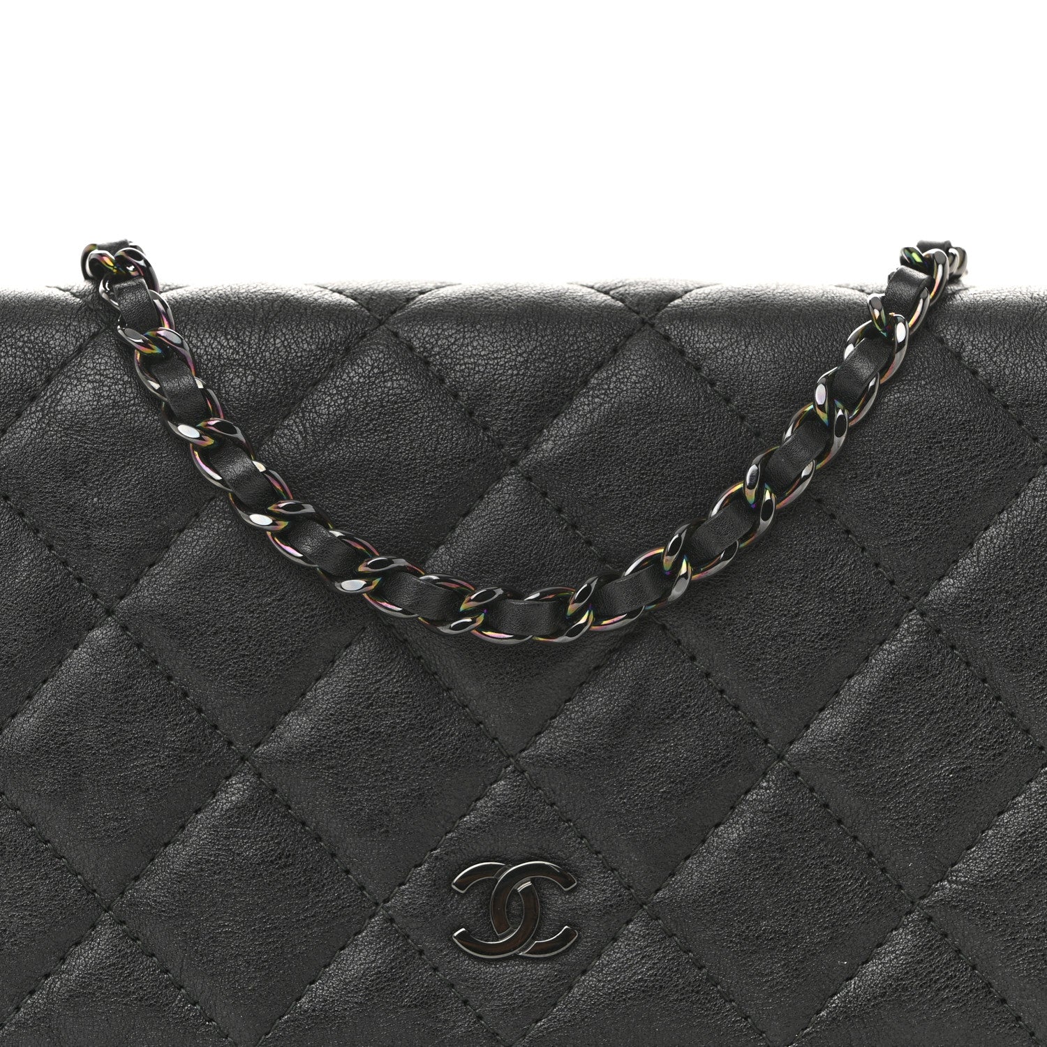 Chanel Crumpled Calfskin Quilted Wallet On Chain WOC So Black 8 of 11