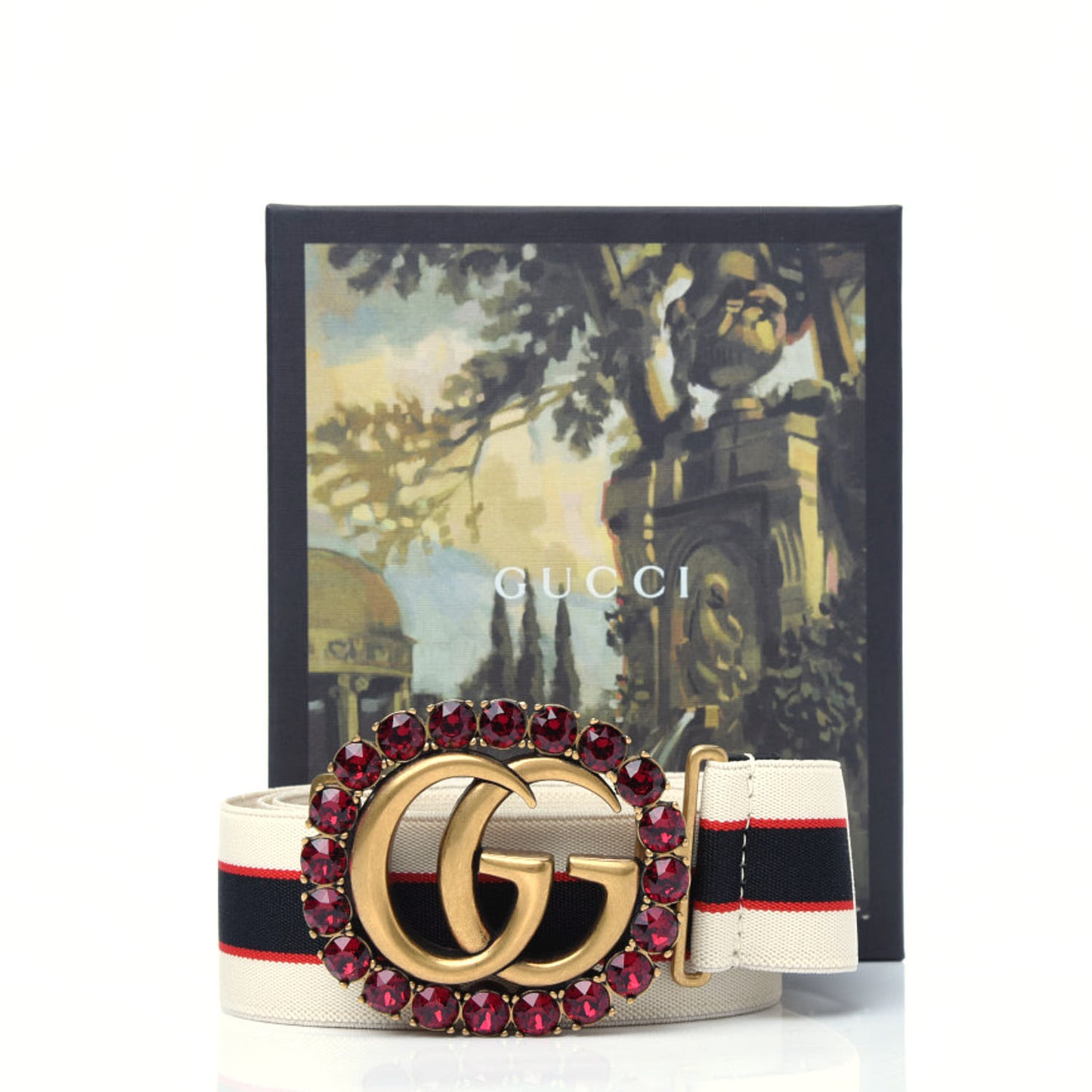 Jacquard Crystal Stripe Double G Belt 100 40 White