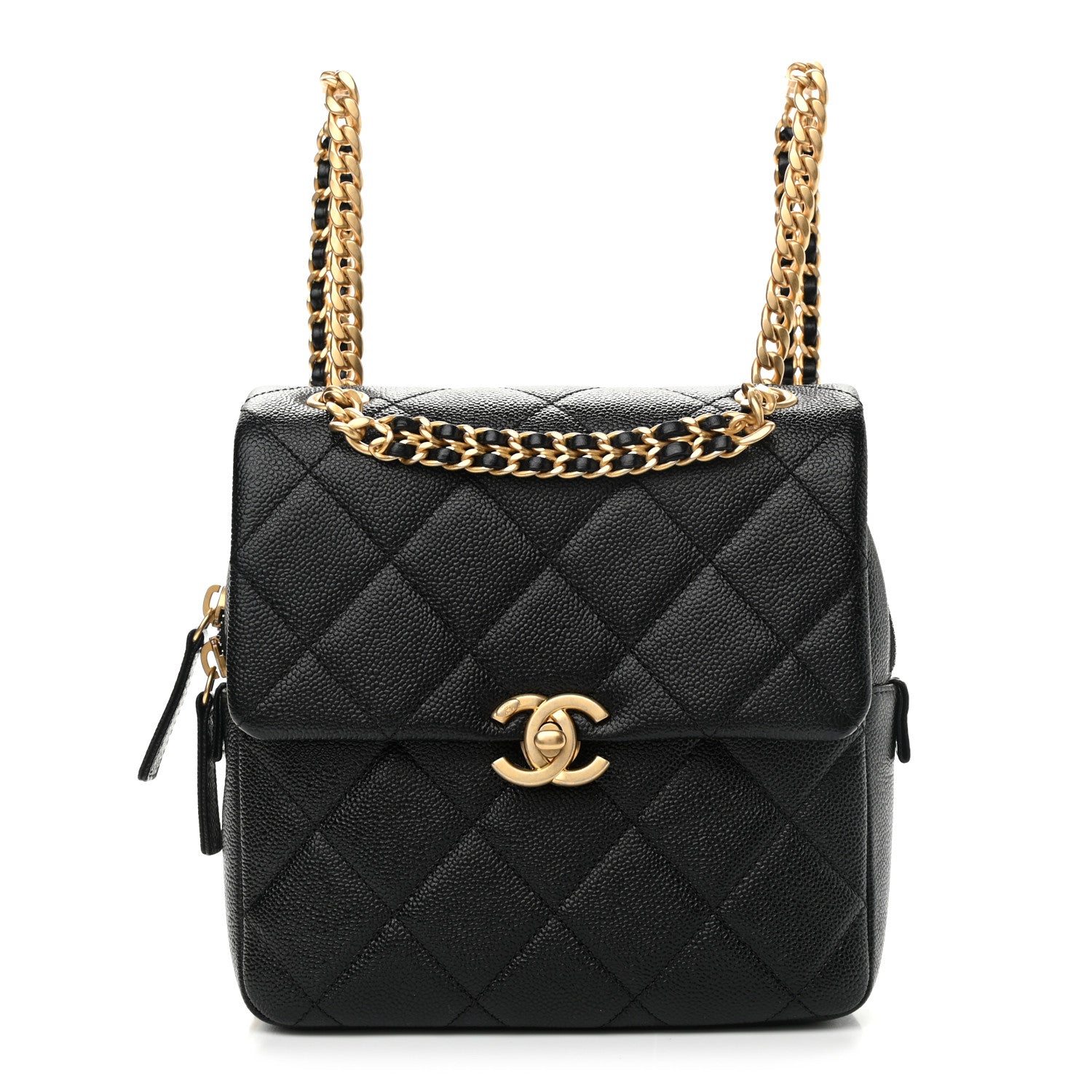 Chanel Shiny Caviar Quilted Chain Melody Backpack Black 1 of 11