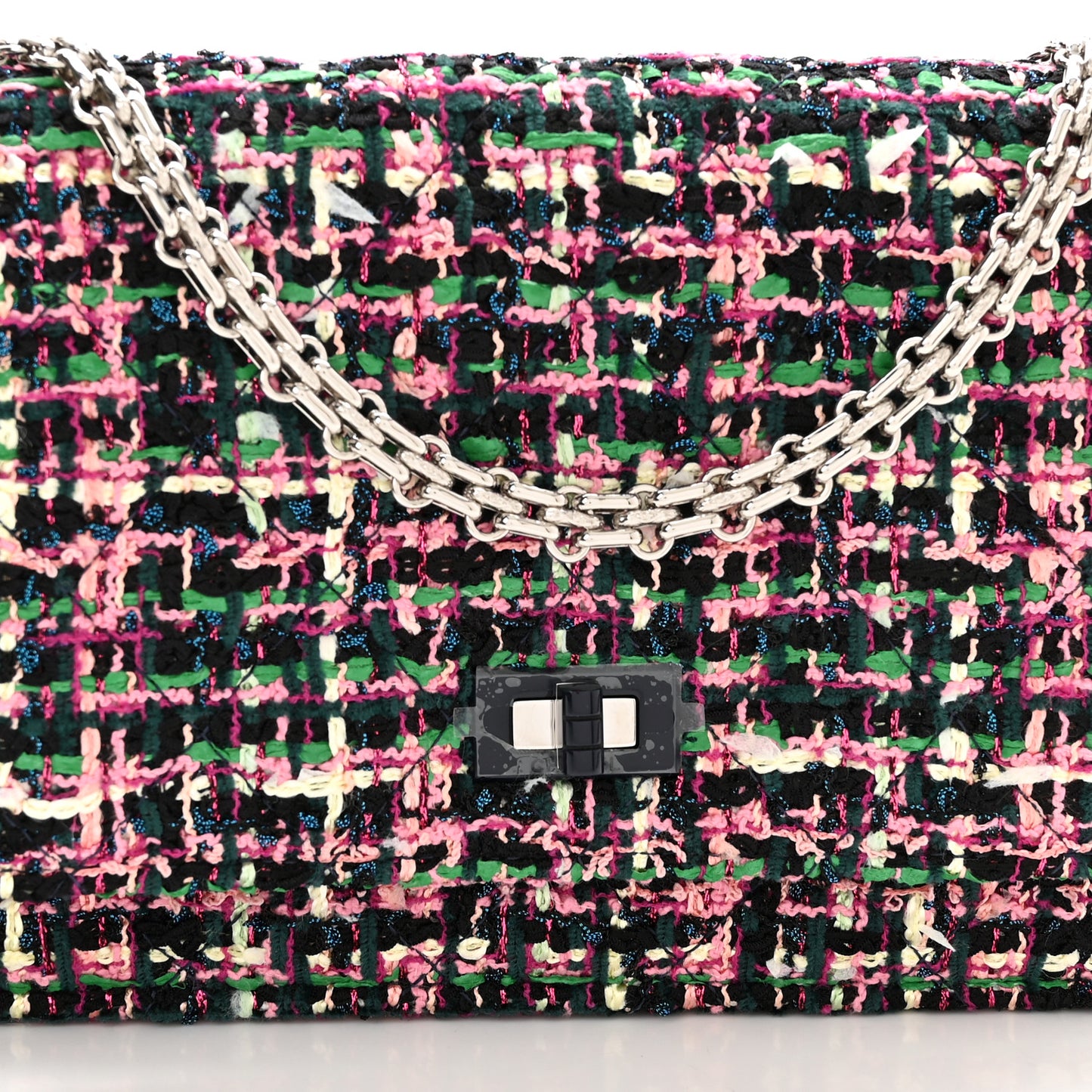 Tweed Quilted Reissue Wallet On Chain WOC Pink Multicolor