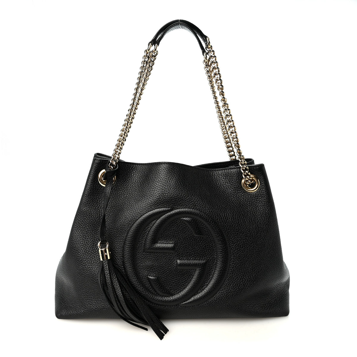Pebbled Calfskin Medium Soho Chain Shoulder Bag Black