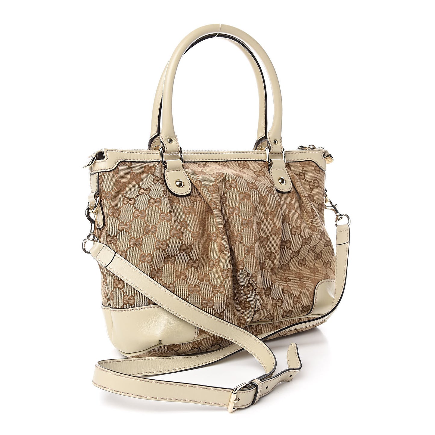Monogram Margaux Calfskin Medium Sukey Top Handle Bag Beige Ebony Mystic White
