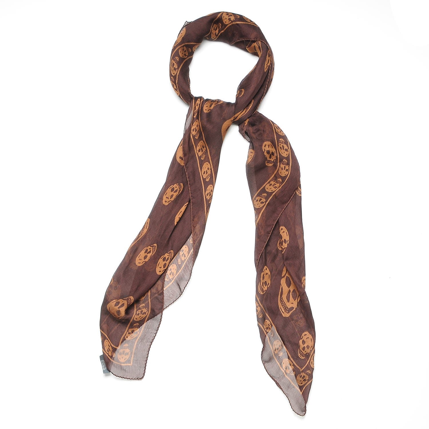 Alexander McQueen Silk Chiffon Skull Scarf Dark Brown 235575