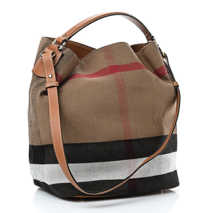 Burberry Canvas Mega Check Medium Ashby Hobo Saddle Brown 3 of 11