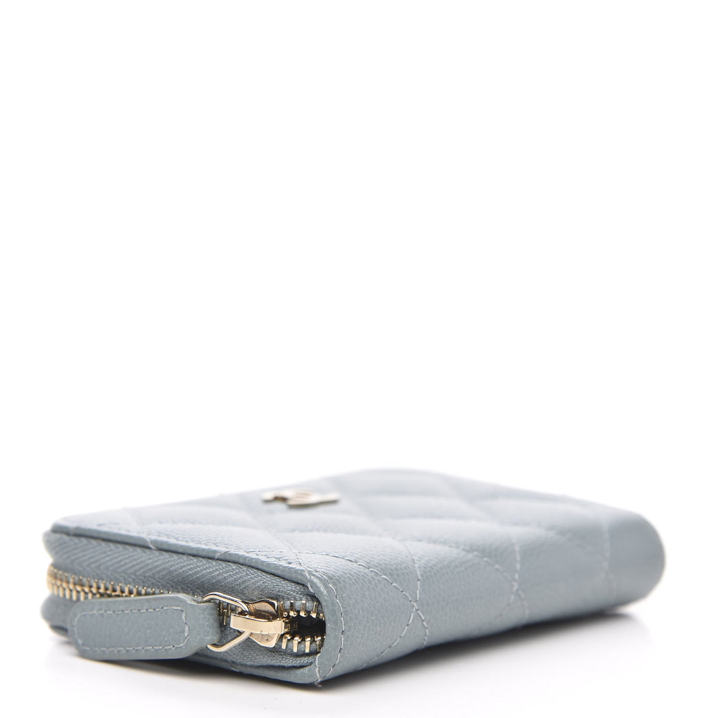 Iridescent Caviar Quilted Zip Coin Purse Light Blue