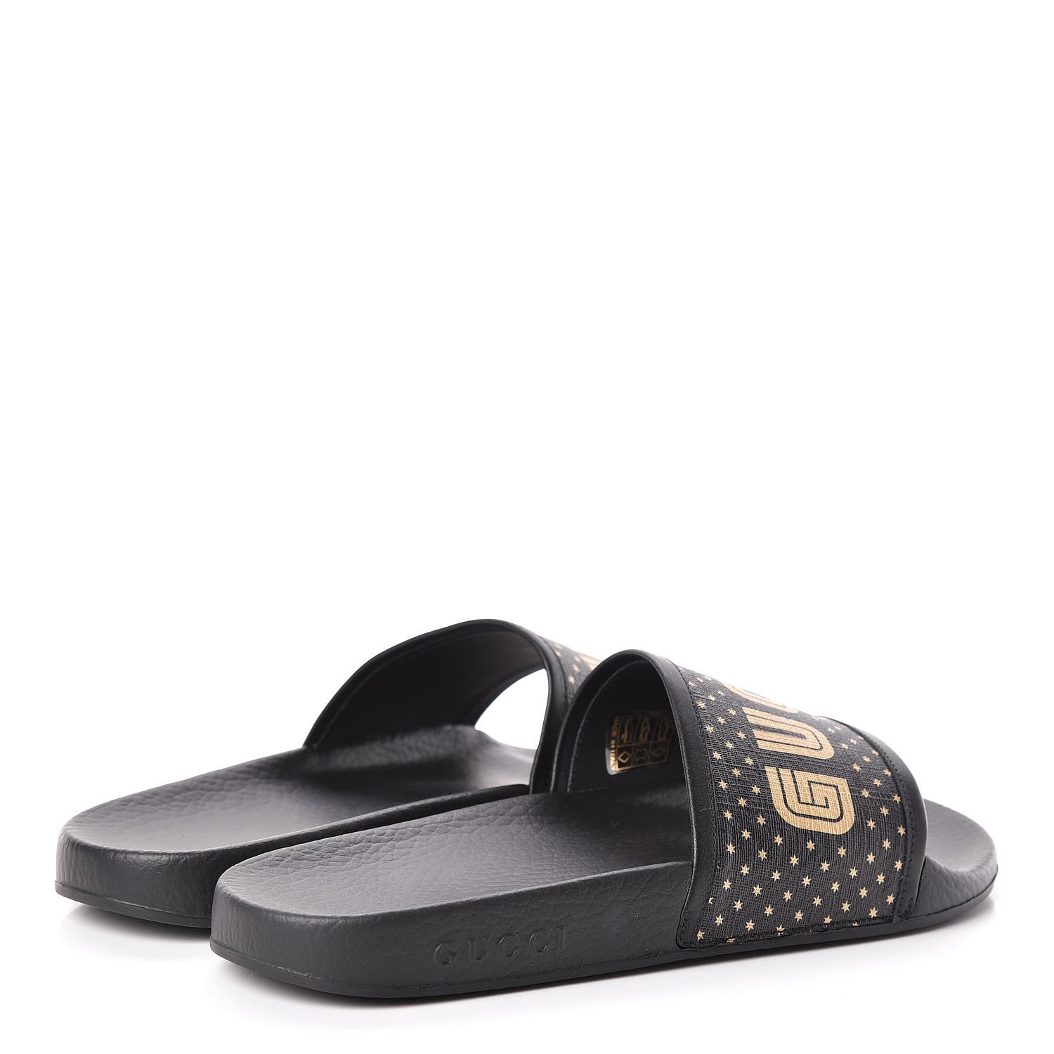 Gucci X SEGA Supreme Canvas GUCCY Stars Womens Slide Sandals 39 Black Gold 4 of 8