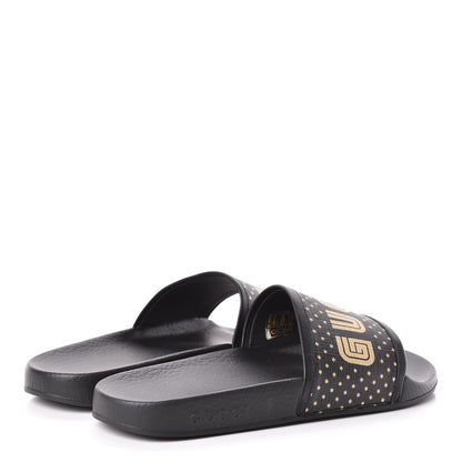 Gucci X SEGA Supreme Canvas GUCCY Stars Womens Slide Sandals 39 Black Gold 4 of 8