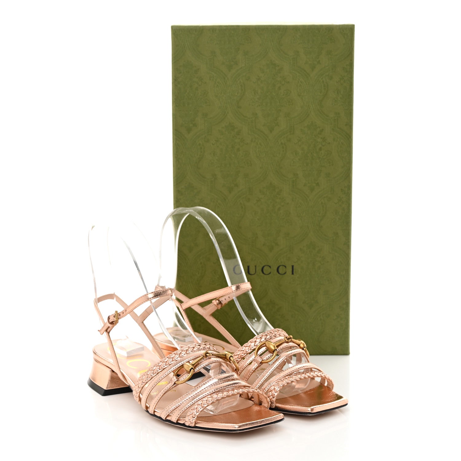 Gucci Metallic Nappa Braided Ketty Horsebit Sandals 35 Salmone 11 of 11
