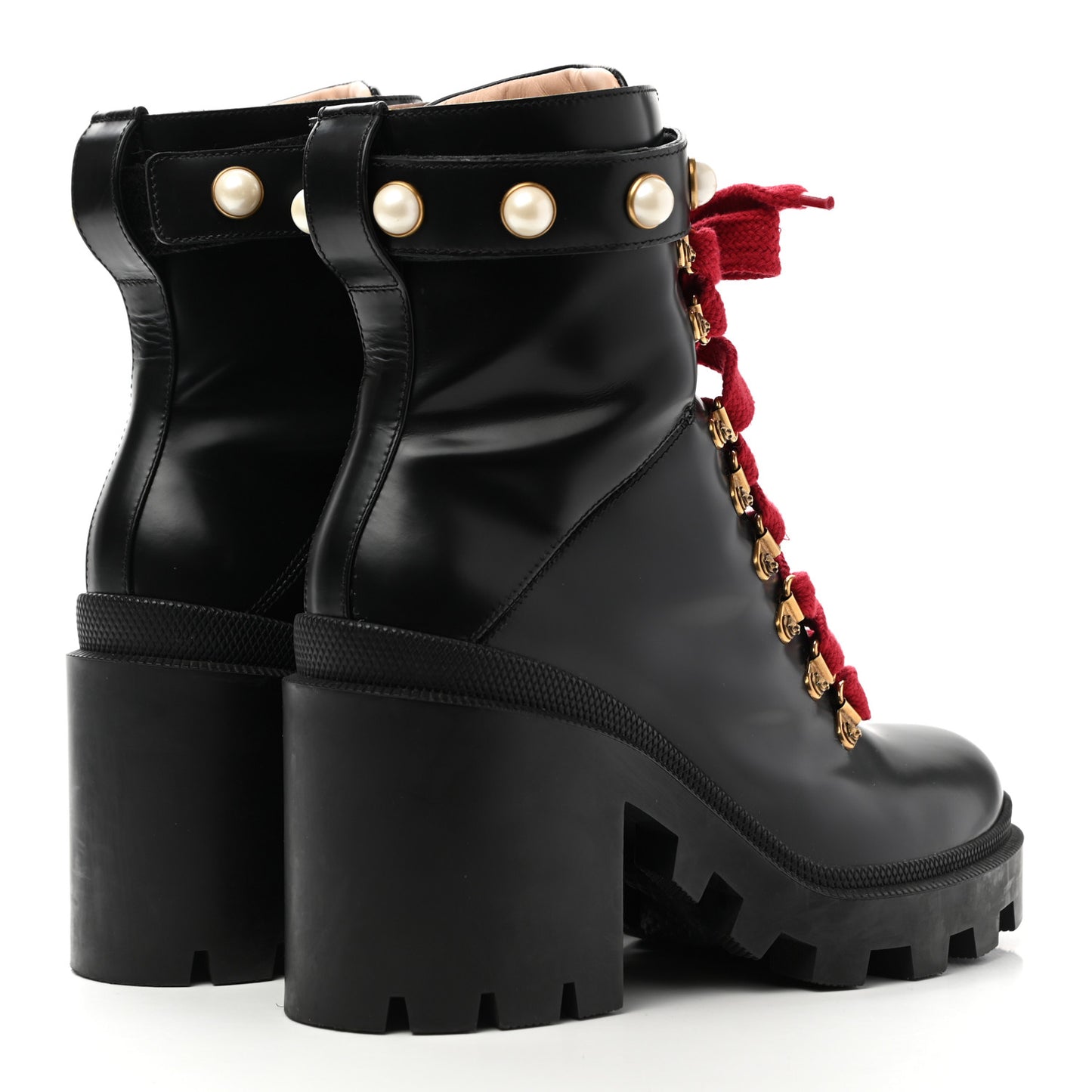 Magnum Calfskin Pearl Lace Up Combat Ankle Boots 39 Black