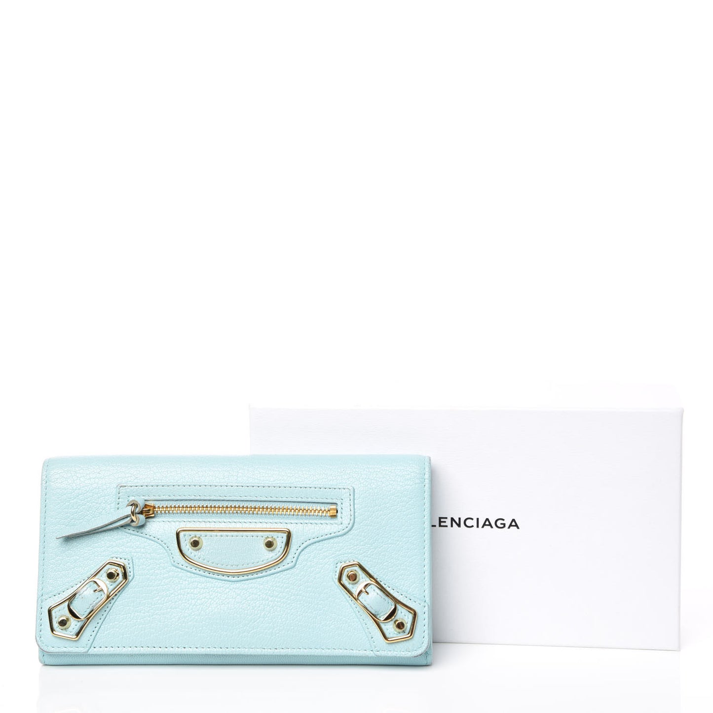 Chevre Gold Metallic Edge Hardware Money Wallet Bleu Maldives