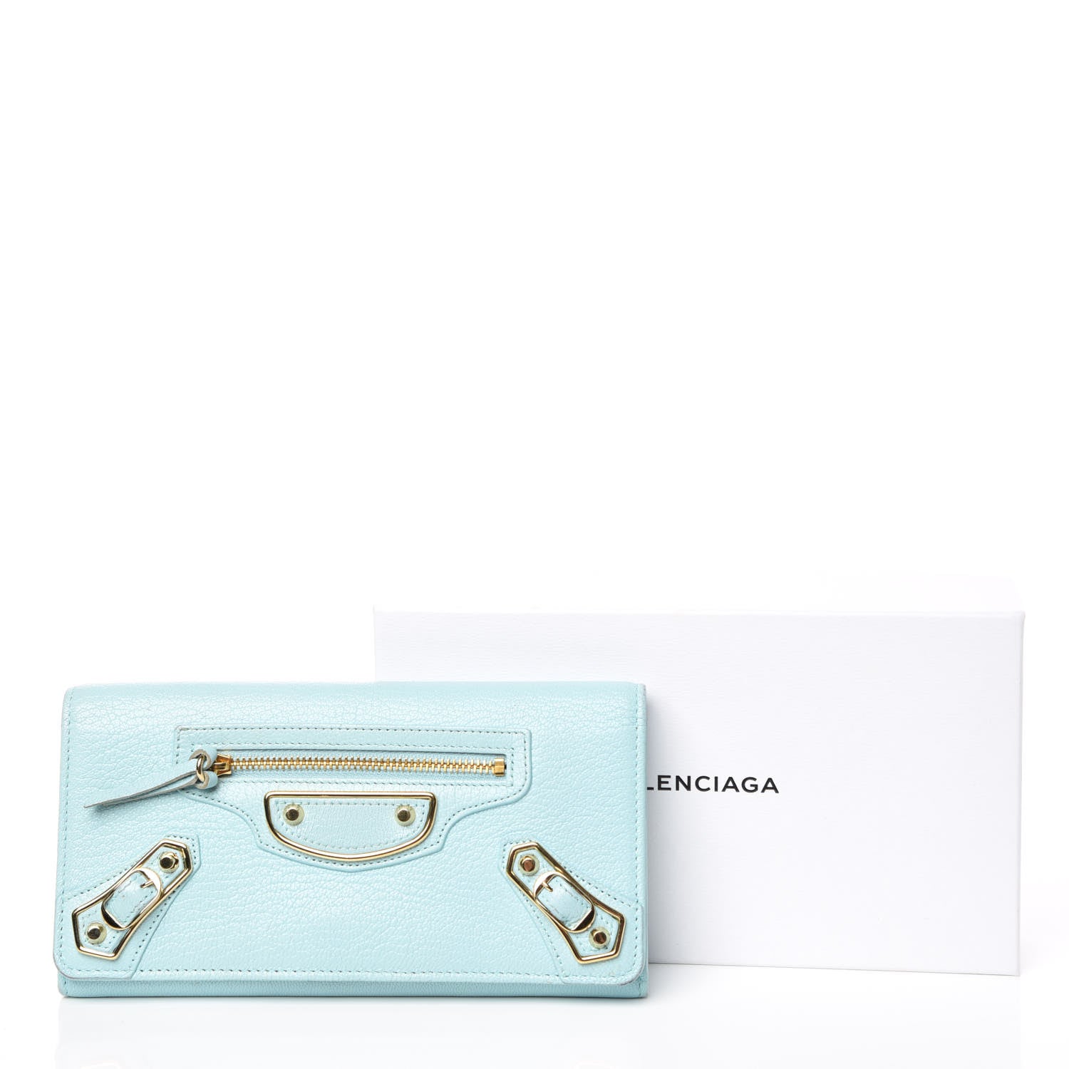Balenciaga Chevre Gold Metallic Edge Hardware Money Wallet Bleu Maldives 14 of 14
