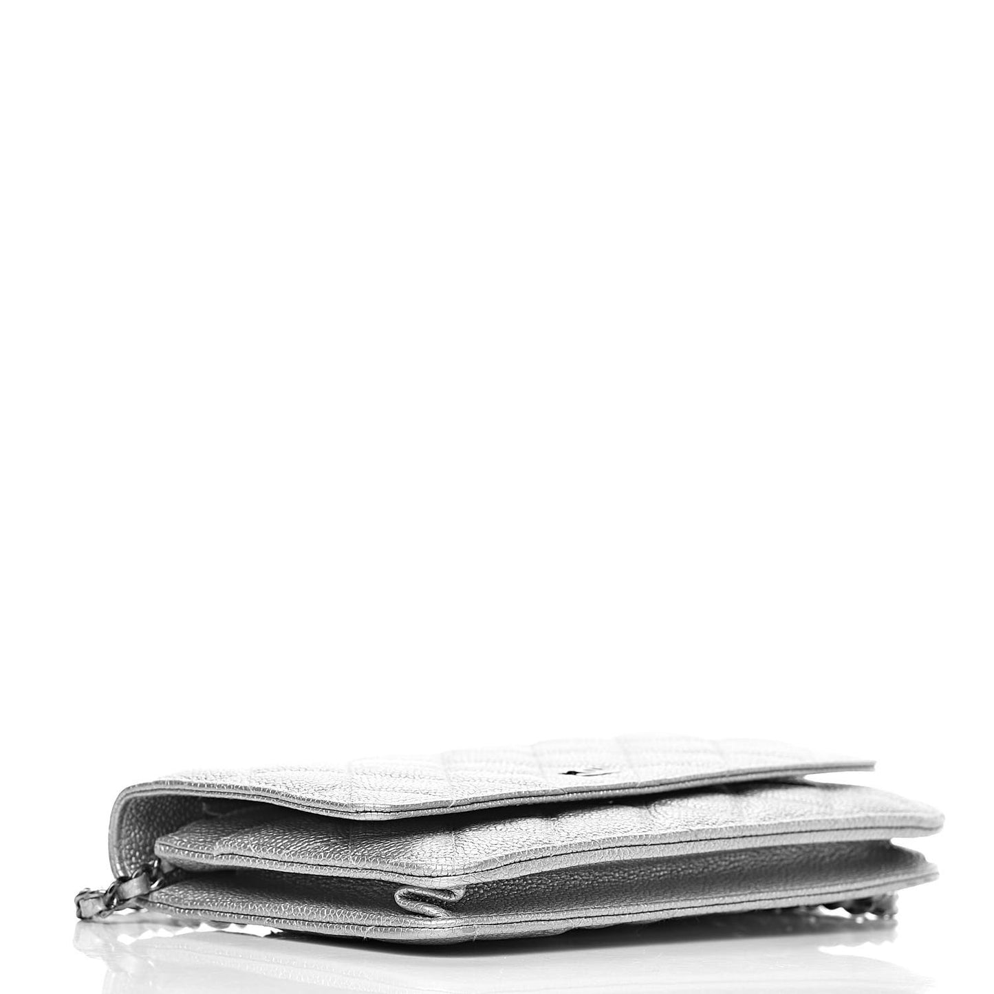 Metallic Caviar Quilted Wallet on Chain WOC Silver