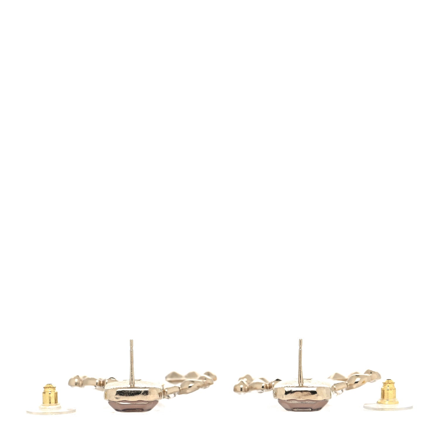 Chanel Crystal CC Drop Earrings Gold Pink 3 of 4