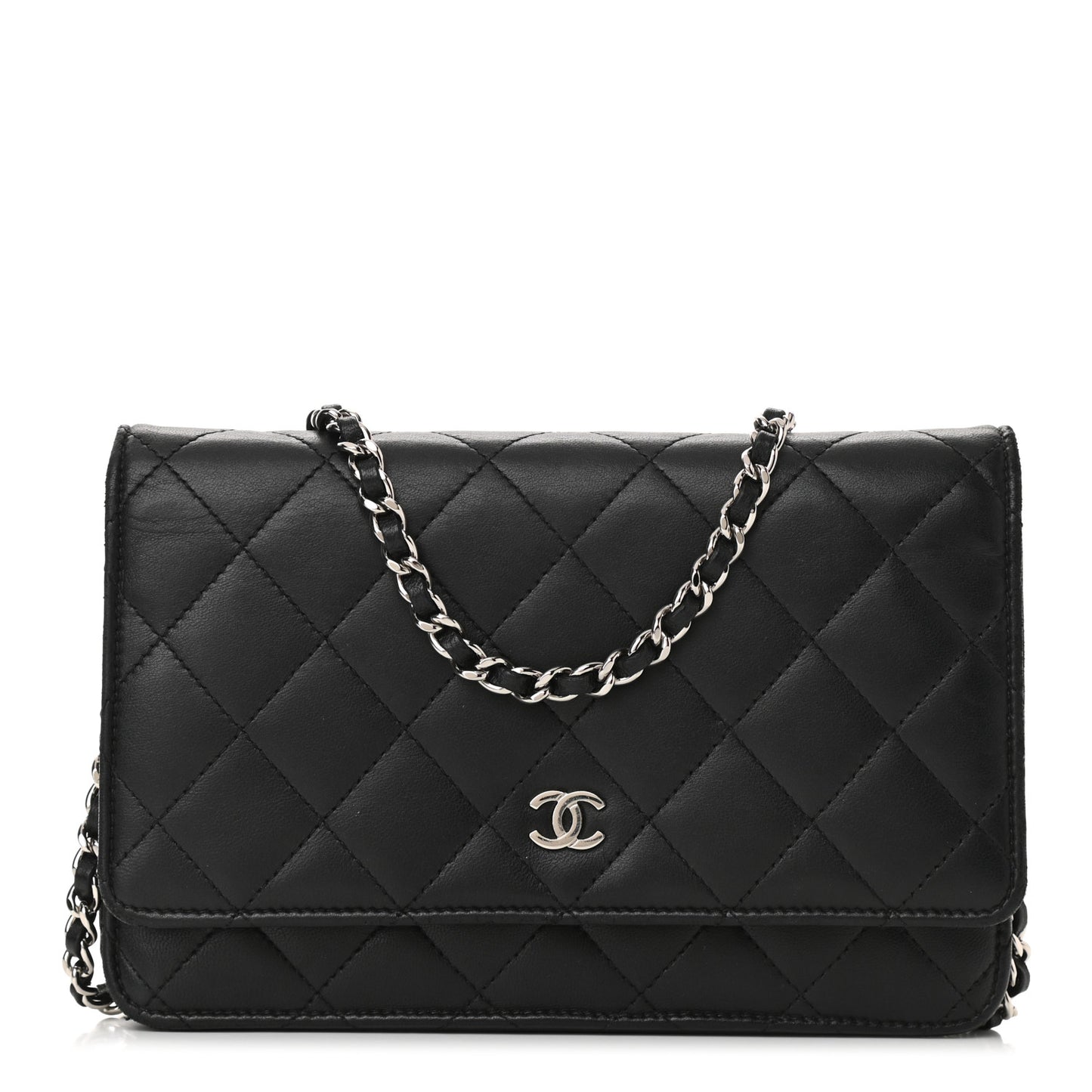 Lambskin Quilted Wallet On Chain WOC Black