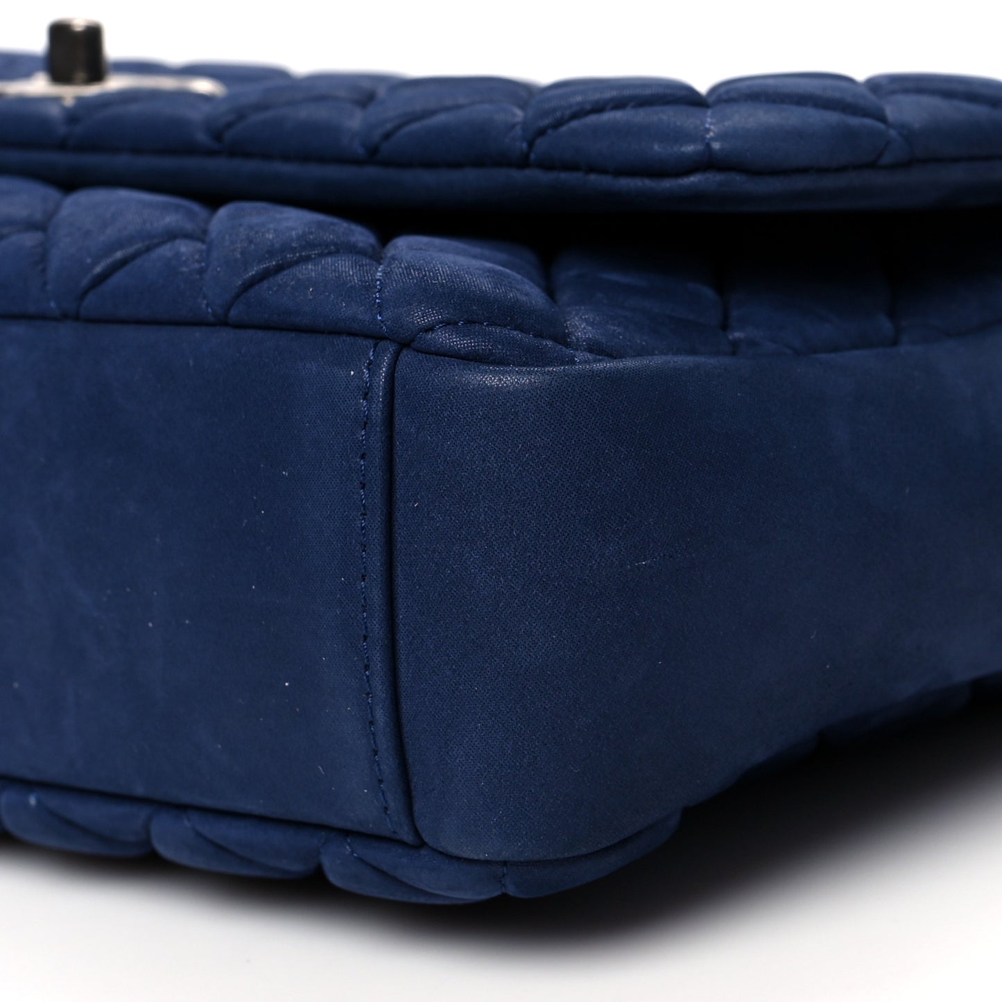 Iridescent Calfskin Quilted Large New Bubble Flap Navy