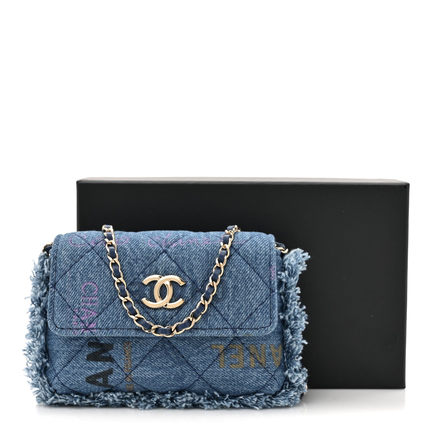 Denim Quilted Denim Mood Clutch With Chain Blue Multicolor