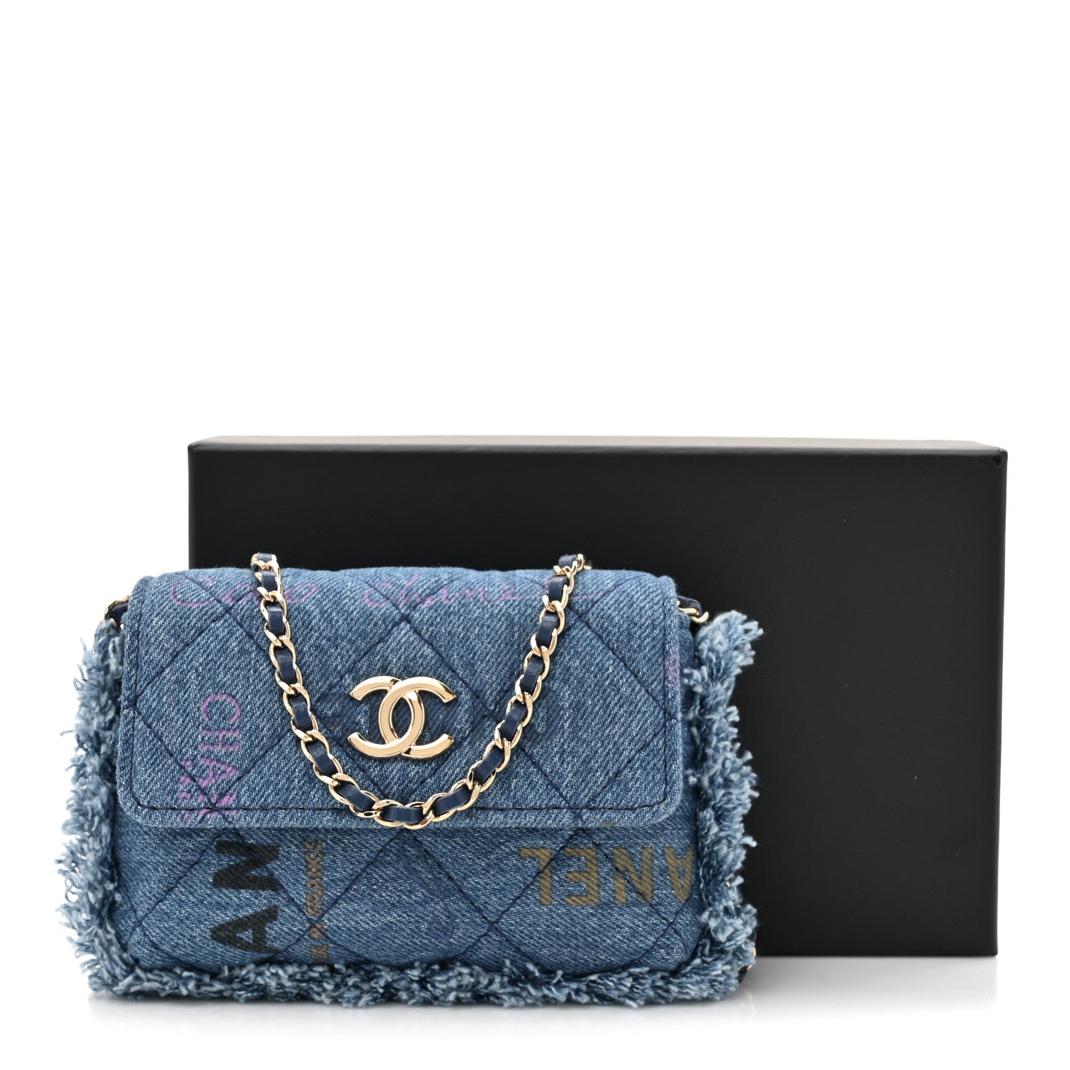 Chanel Denim Quilted Denim Mood Clutch With Chain Blue Multicolor 11 of 11