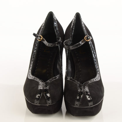 Saint Laurent Suede Patent Mary Jane Tribute 75 Platform Pumps 42 Black 2 of 7