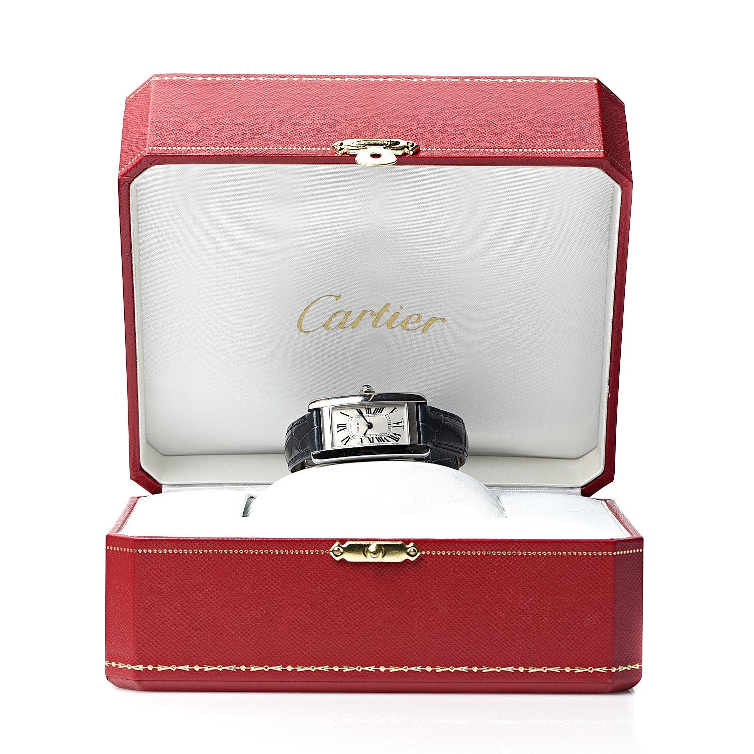 Cartier Stainless Steel Alligator 19mm Tank Americaine Quartz Watch Blue 7 of 7