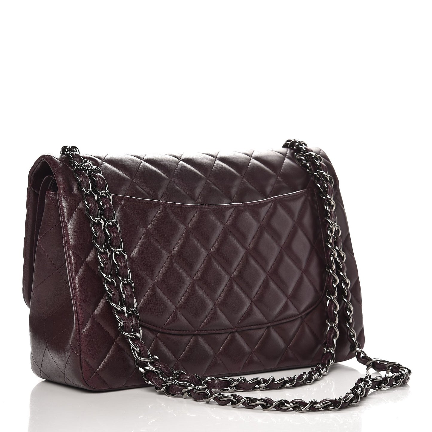 Lambskin Quilted Jumbo Double Flap Dark Purple