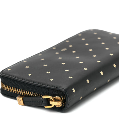 Christian Dior Calfskin Stars Voyageur Zip Around Wallet Black 10 of 13