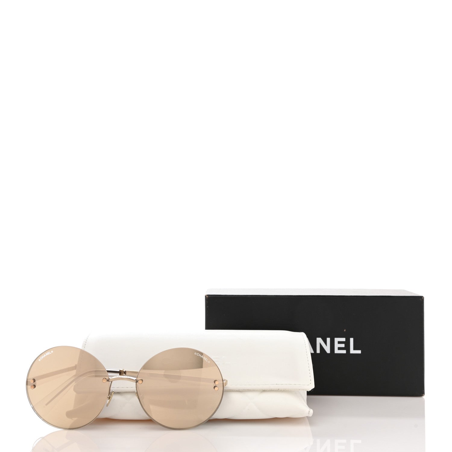 Chanel Gold Plated Acetate Mirror Round Signature Sunglasses 71308 Gold 8 of 8
