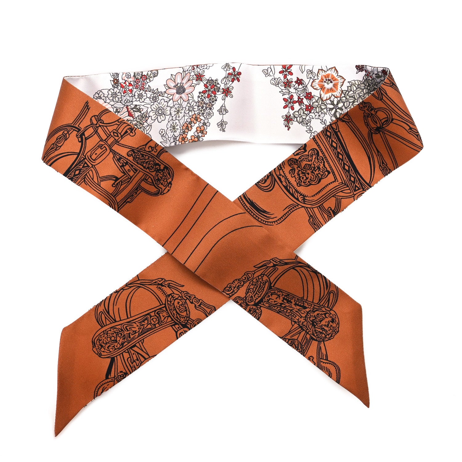 Hermes Silk Brides De Gala En Fleurs Twilly White Gris Cuir 1 of 4