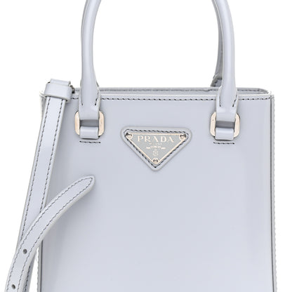 Prada Spazzolato Metal Triangle Logo Small Double Handle Crossbody Tote Fiordaliso 8 of 11