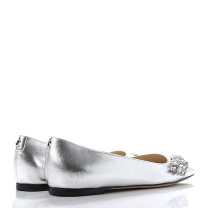 Jimmy Choo Metallic Calfskin Crystal Mirele Ballet Flat 37 Silver 4 of 8