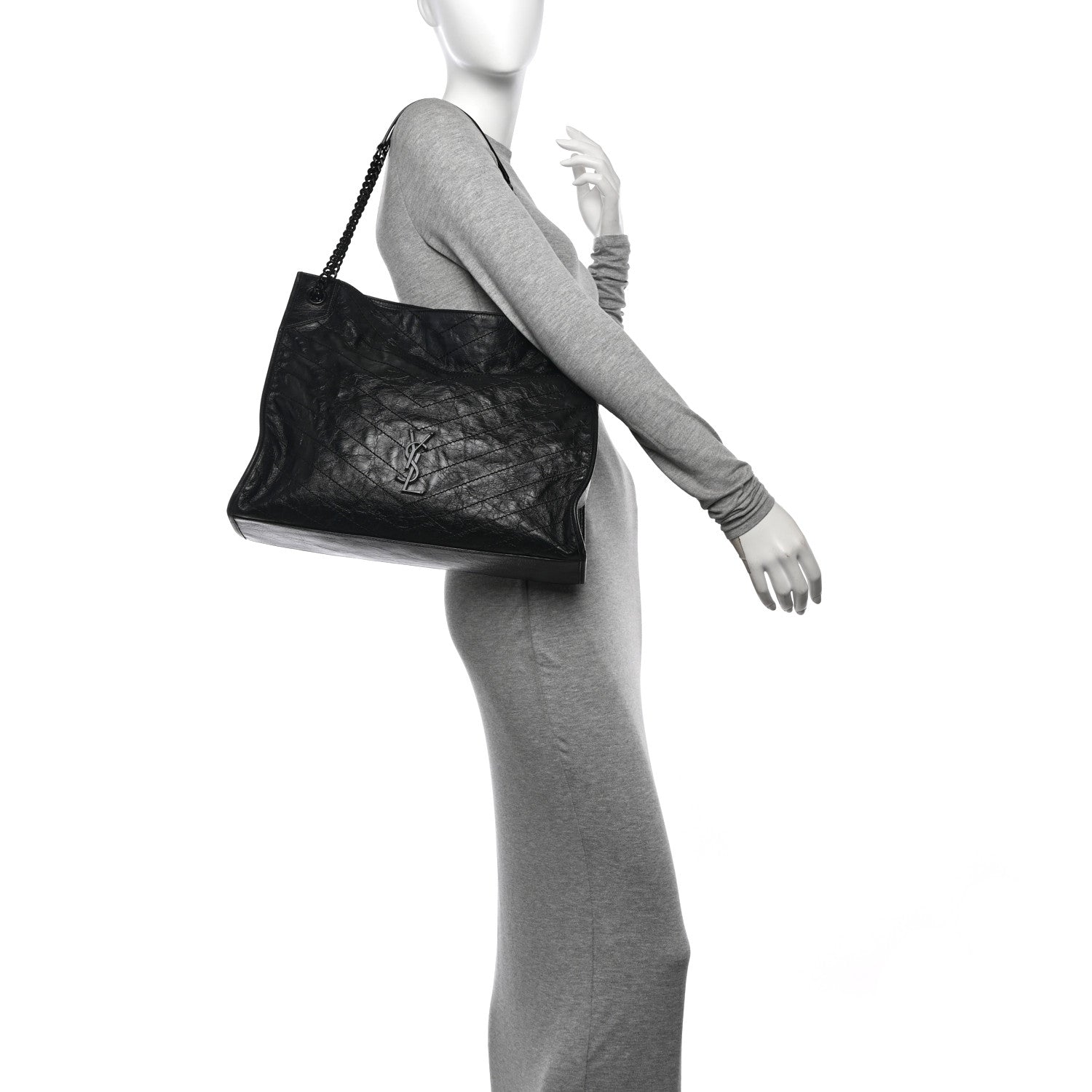 Saint Laurent Crinkled Calfskin Matelasse Monogram Large Niki Shopper Tote Black 2 of 16