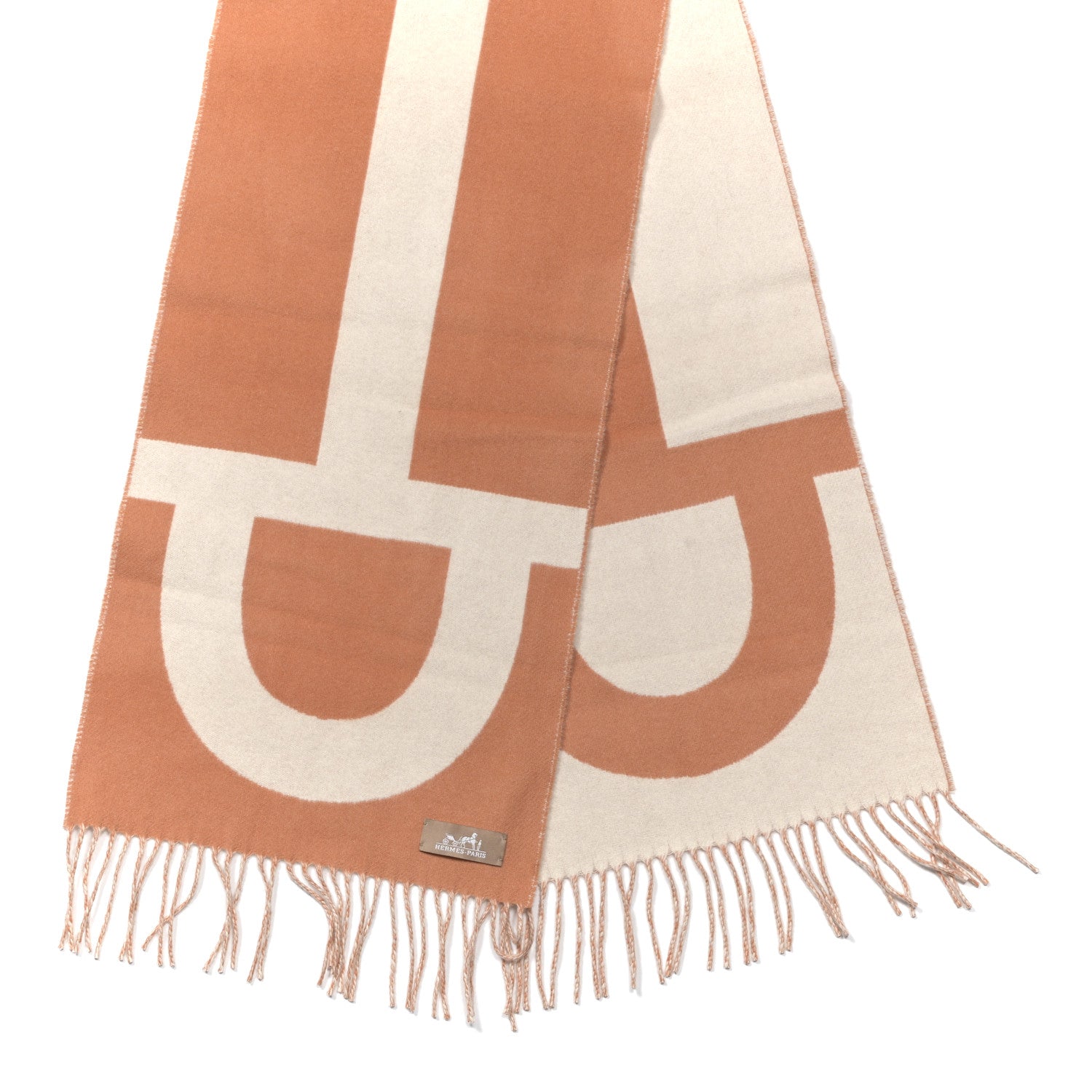 Hermes Cashmere Casaque Grand Mors Muffler Orange Ivory 1782016