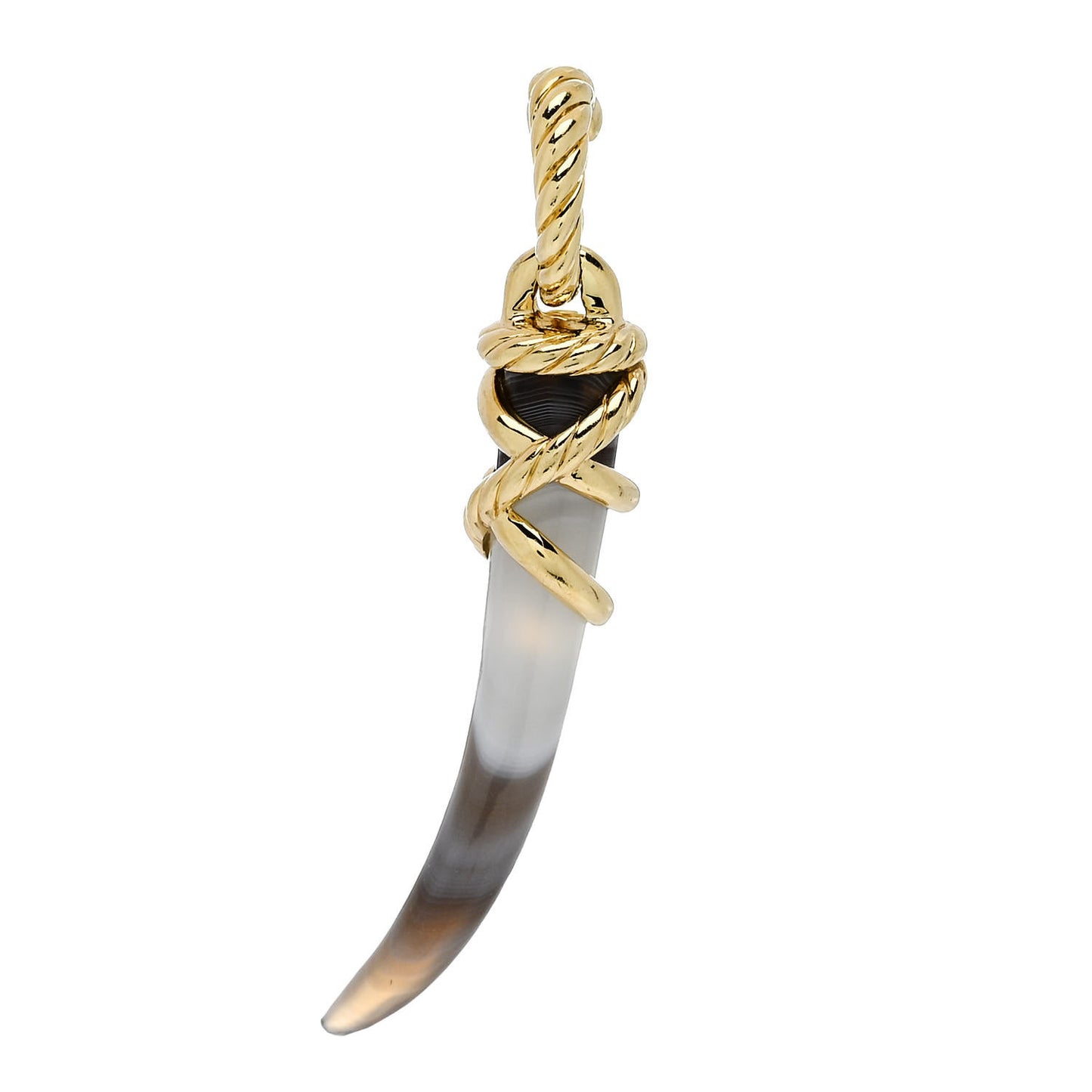 18K Yellow Gold Botswana Agate Tusk Amulet Pendant