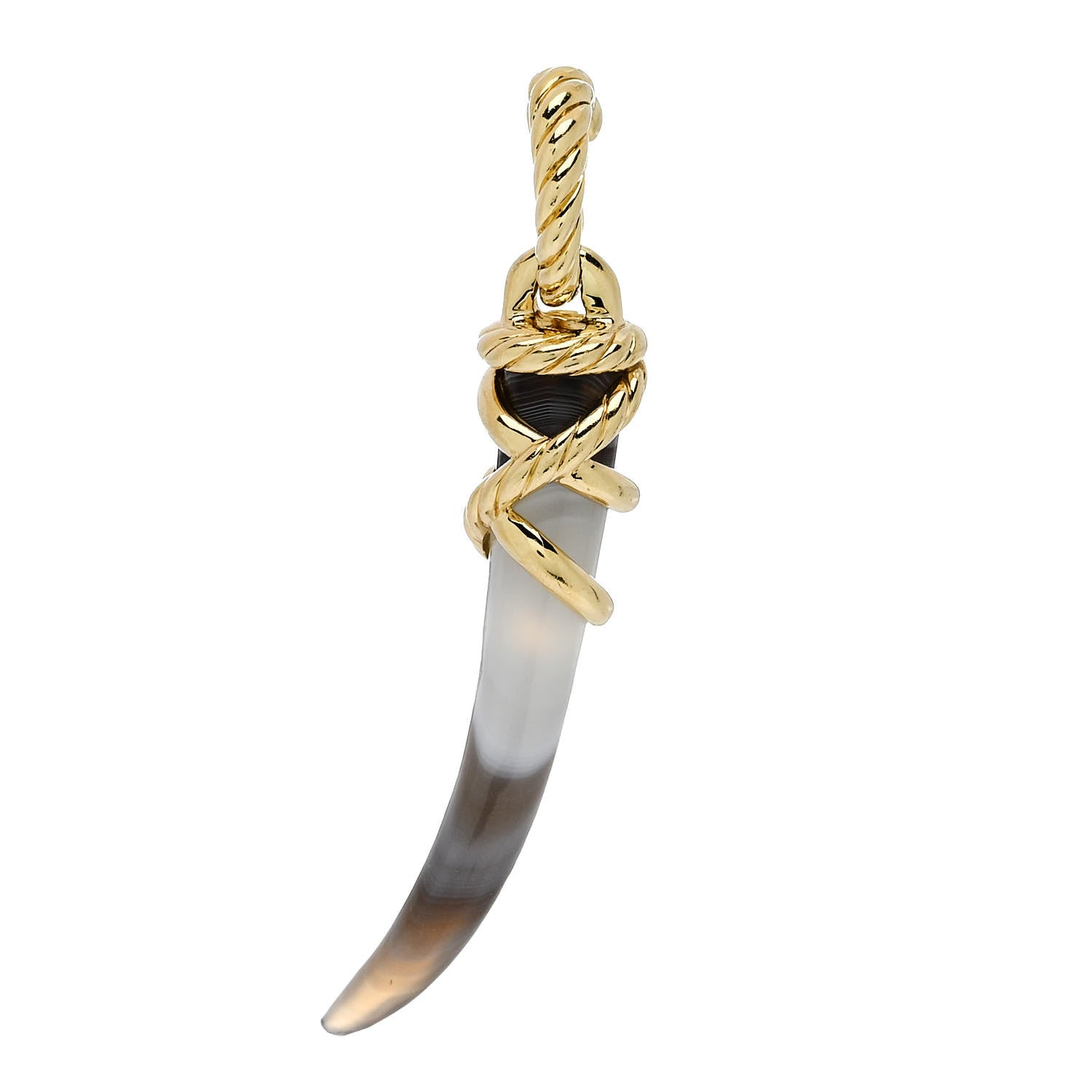 David Yurman 18K Yellow Gold Botswana Agate Tusk Amulet Pendant 1 of 4
