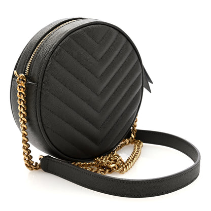 Saint Laurent Grain De Poudre Matelasse Chevron Quilted Round Vinyle Camera Bag Pebble 3 of 9