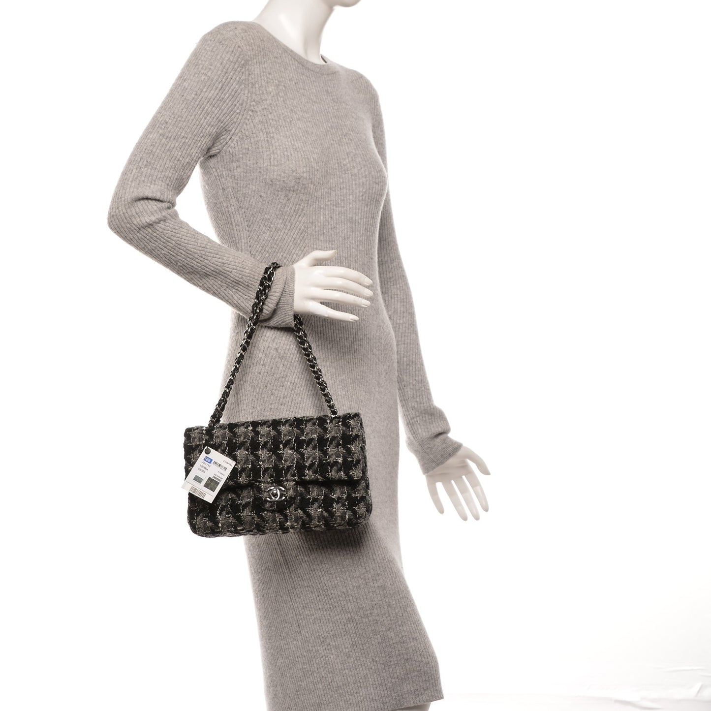 Tweed Medium Double Flap Black Grey