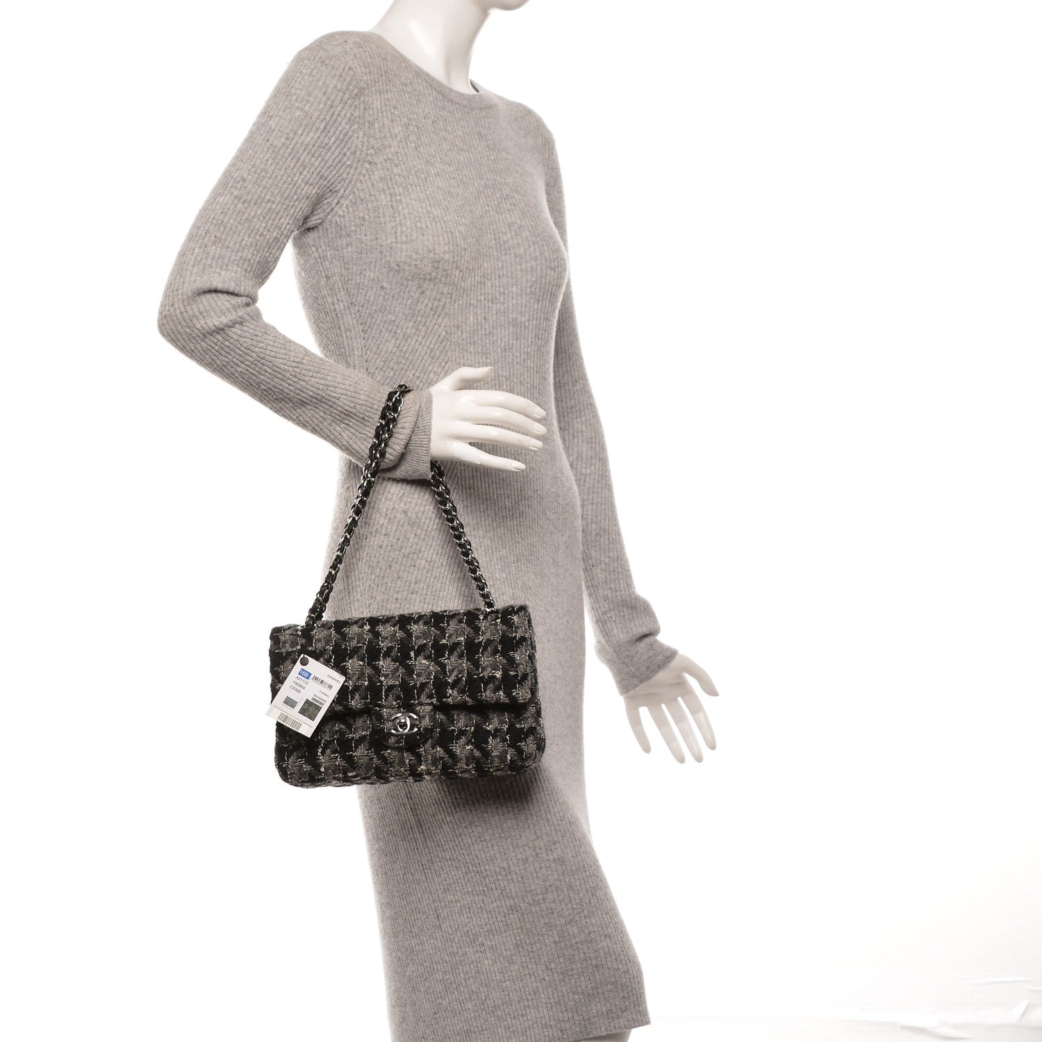 Chanel Tweed Medium Double Flap Black Grey 2 of 7