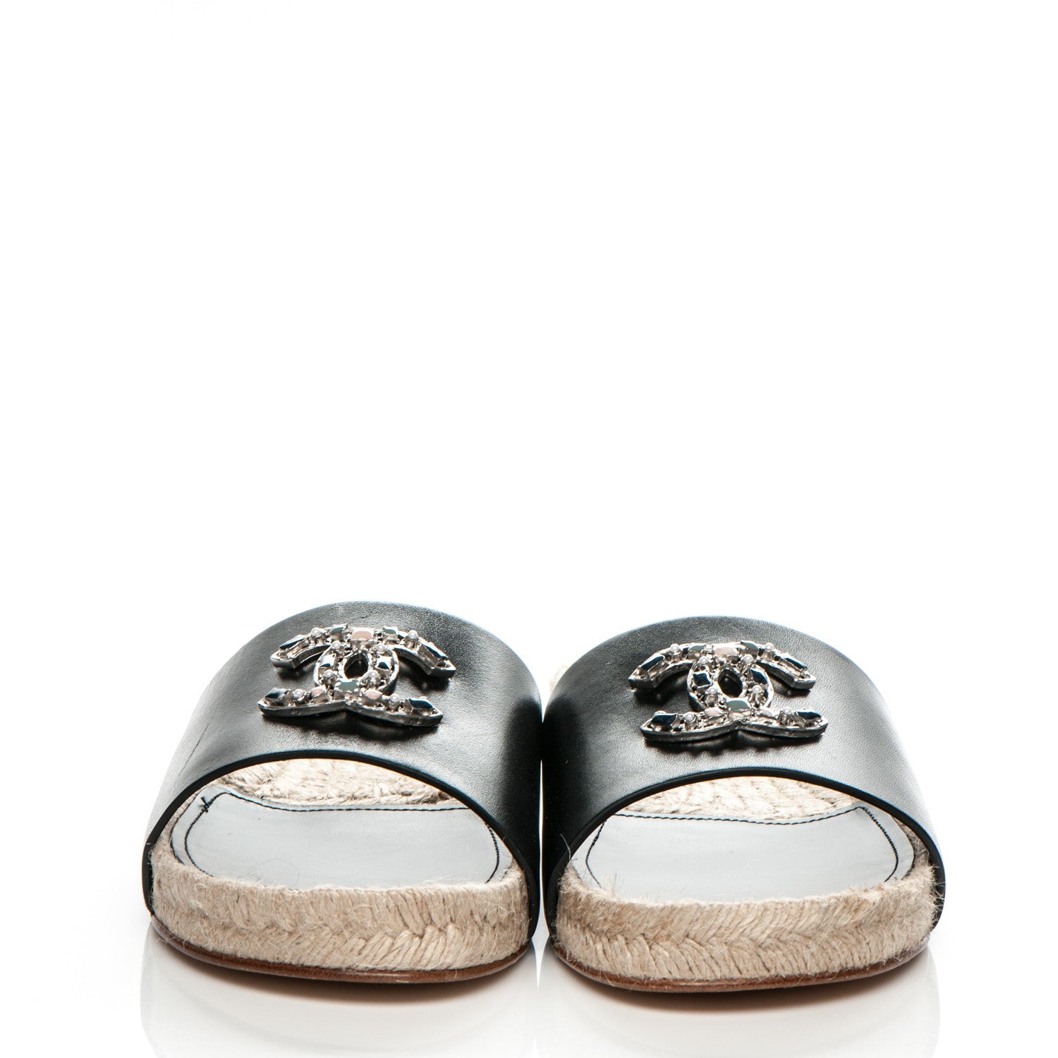 Chanel Calfskin CC Espadrille Slip On Sandals 40 Black 2 of 8