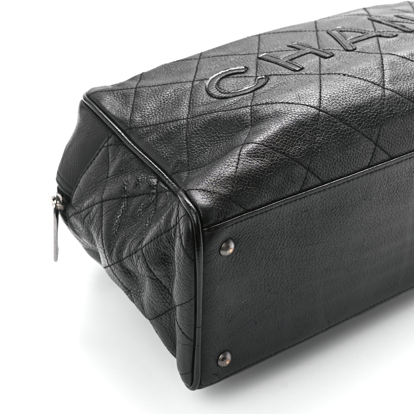 Caviar Patent Quilted Large Bowler Black