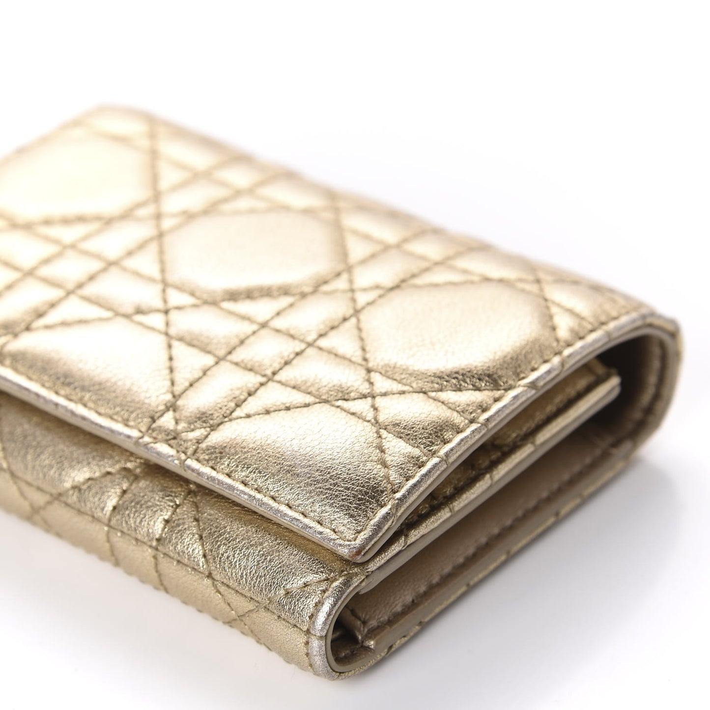 Metallic Lambskin Cannage Lady Dior Wallet Gold