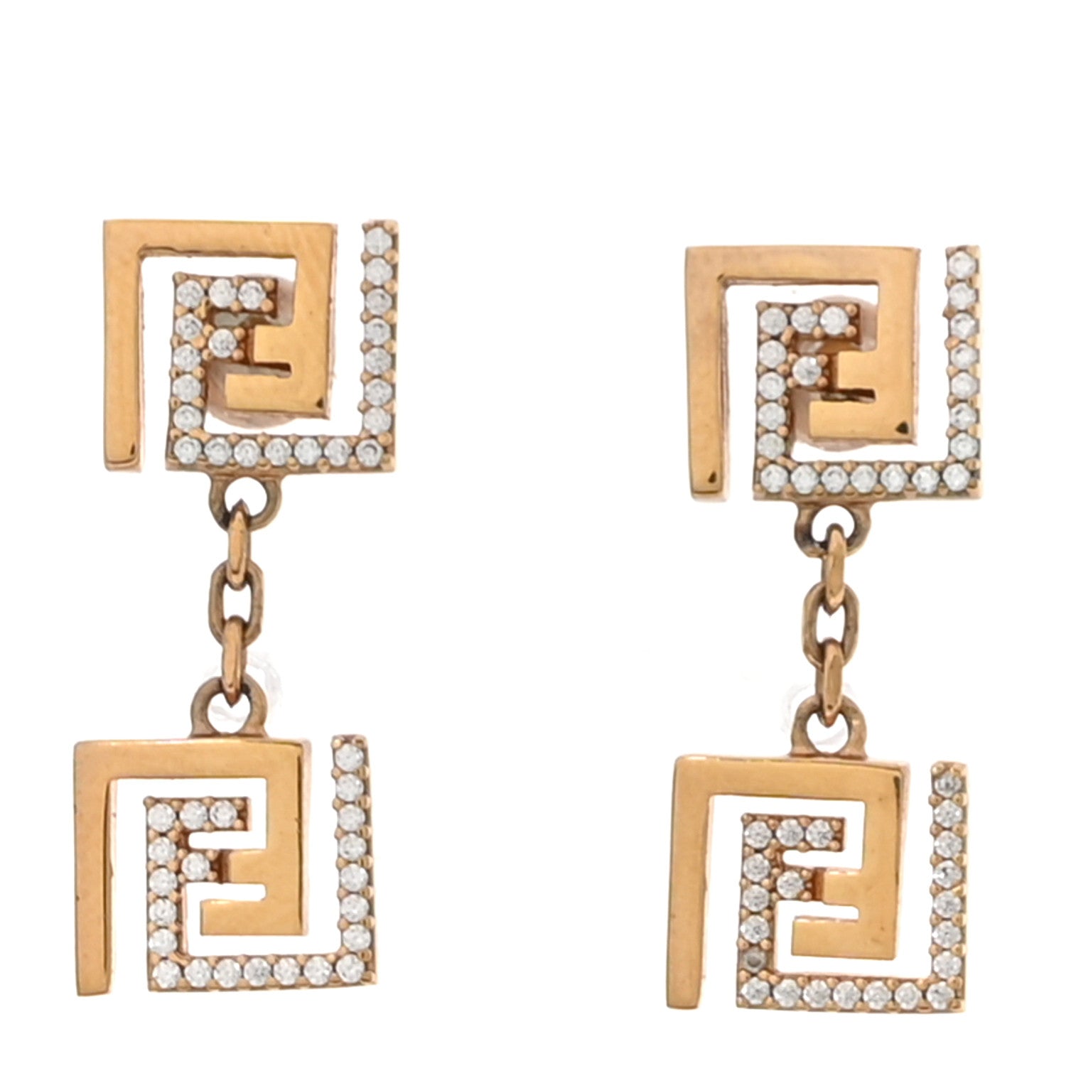 Fendi Metal Crystal Fendace Drop Earrings Gold 1 of 4