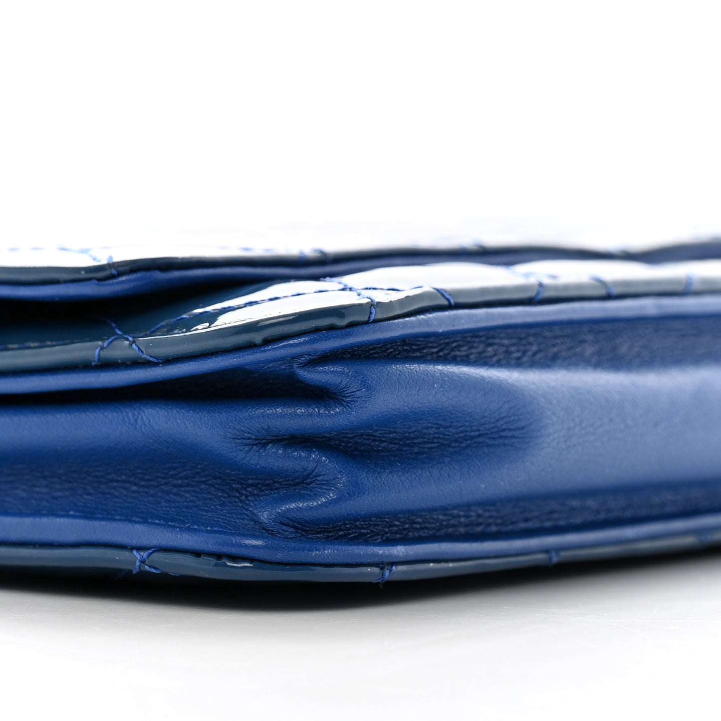Patent Quilted Wallet On Chain WOC Dark Blue